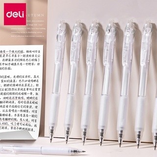 Deli bút bi mực đen ngòi 0.5mm 0.38mm trong suốt cho học sinh/văn phòng