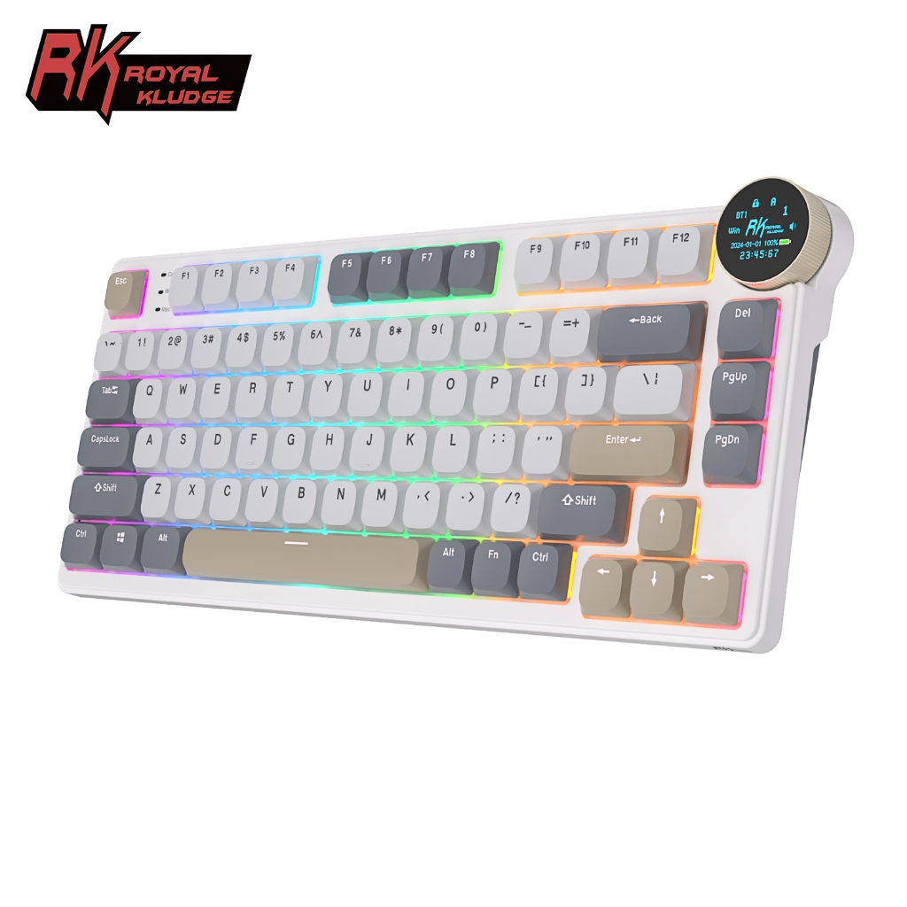  Royal Kludge RK N80 Pearly Dawn 80 Key Cấu hình thấp Tri-Mode RGB Có dây Bluetooth 2.4G Không dây với màn hình TFT Bàn phím cơ 