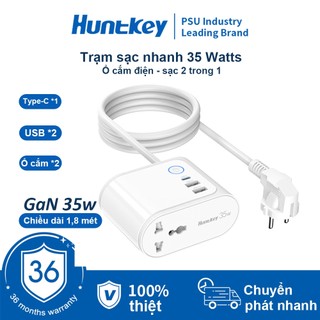 Ổ cắm điện đa chức năng Huntkey Sạc nhanh TypeC USB PD20W, Năm cổng sạc Tổng dung lượng tải 2500W, có bảo vệ quá tải, Thanh sạc máy tính để bàn