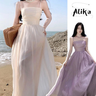 Váy nữ Alika màu trơn trắng trăng váy dài Hàn Quốc ins hàng ngày đa năng khí chất nhẹ nhàng ngày lễ Pháp váy dài treo cỡ lớn