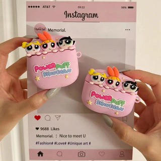 New Style Anime Powerpuff Girls Suitable Airpods Protective Case 2/3 Generation Wireless Bluetooth Headset Box Soft Case Airpods pro Creative Cute Silicone Apple Headset Case Female Shock-resistant