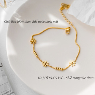 Lắc tay titan cao cấp không gỉ mạ vàng 24k hình hoa cúc nhí xinh xắn phong cách hàn quốc