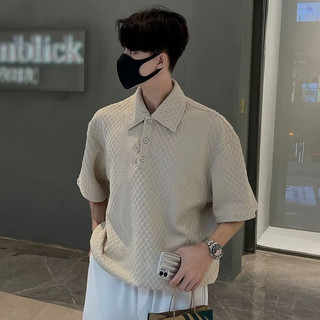 Áo thun nam ngắn tay cao cấp Áo polo cao cấp mùa hè dáng rộng phong cách Hàn Quốc Hợp thời trang Waffle Ve áo nửa tay