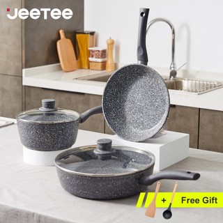 Jeetee 4 Bộ Dụng Cụ Nấu Ăn Chống Dính Bộ Chảo Granite Bộ Chảo Chiên Bộ Bếp Cảm Ứng & Gas Thích Hợp