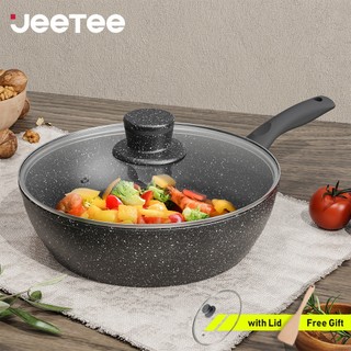 Jeetee 28CM Chảo sâu chống dính bằng đá Granite PFOA miễn phí Thích hợp cho cảm ứng & khí