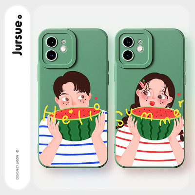 Ốp lưng JURSUE mềm hoạt hình cặp đôi dễ thương đẹp nam nữ ngộ nghĩnh cho iPhone 17 16 15 14 13 12 11 Pro Max SE 2020 X XR XS 8 7 ip kute Y5169