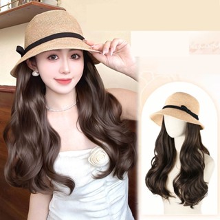 Mũ tóc giả dành cho nữ tóc xoăn dài, thời trang mùa hè, che nắng, dệt thoáng khí cho ngư dân mũ sóng lớn