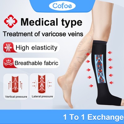 Cofoe Y Tế Nén Vớ Giãn Tĩnh Mạch Tất Ngăn Ngừa Bắp Chân Giảm Đau Áp Lực Lưu Thông Mềm Co Giãn Chống Thuồng Vớ Chân Hỗ Trợ Tất Ống Giữa Mở Ngón Chân