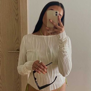 Thời Trang Mùa Hè Nữ Dài Tay Áo Thun Nữ Ruched Slim Crop Top Đáy 2024 Mới Y2K Tee
