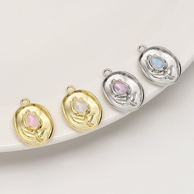 [14x21mm] Mặt dây chuyền hoa Tulip Mặt dây chuyền hình bầu dục Hoa hợp kim thủy tinh quyến rũ cho đồ trang sức DIY Thủ công Làm vòng cổ Vòng tay Phụ kiện bông tai