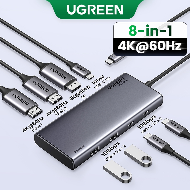 UGREEN 4K60Hz Ba màn hình HUB 13 cổng / 8 cổng 10Gbps 2X UBS-A + 2X USB-C HUB PD100W cho MacBookPro 