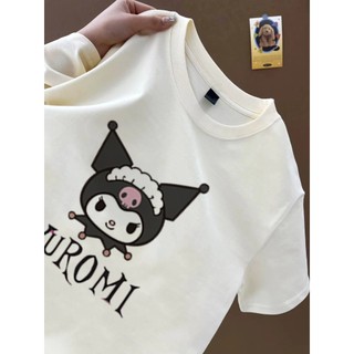 Kuromi đầu dễ thương chân dung hoạt hình họa tiết áo thun trắng Áo thun nữ cổ tròn phong cách mới phù hợp với áo thun cotton