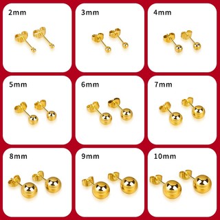 Bông tai hạt tròn cá tính dành cho nữ, bông tai đậu đơn giản và thời trang, bông tai thép không gỉ mạ chân không 2-10mm, bông tai thép titan nữ và nam