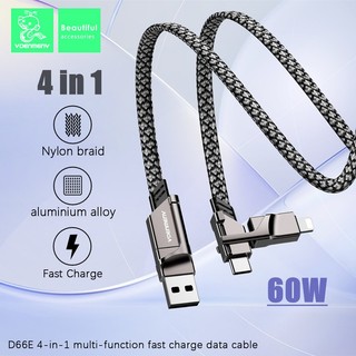 Cáp sạc nhanh VDENMENV 4 trong 1 60W USB / Type-C sang USB-C / IOS Dây sạc 3A Cáp dữ liệu đa chức năng cho điện thoại Máy tính bảng, máy tính xách tay