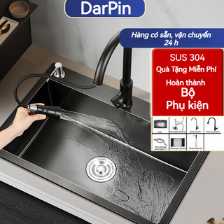 Chậu Rửa Bát/Inox 304 Nguyên Khối/Đĩa rửa chén inox/có 3 lỗ phụ kiện mua 1 tặng 6 bộ phụ kiện đầy đủ