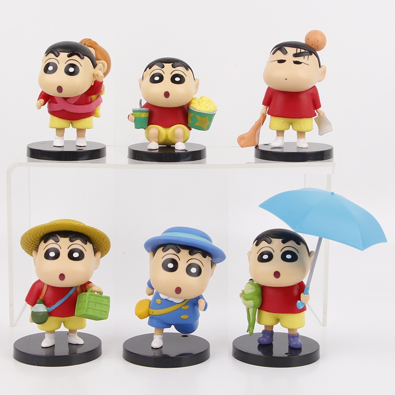 6 Chiếc Crayon Shin-chan Rainy Scene Running with Umbrella Blue Outfit Shinnosuke Nhân Vật