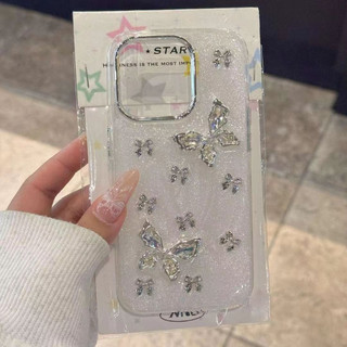 Ốp Điện Thoại Trong Suốt Bướm Dễ Thương Cho iPhone 15 13 14 12 11 Pro Max Plus INS Máy Ảnh Mạ Điện Đáng Yêu Ốp Lưng Silicon Mềm