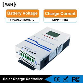 Y&H MPPT 60A Bộ điều khiển bộ sạc năng lượng mặt trời 12V 24V 36V 48V Bộ sạc pin tự động Bộ điều chỉnh bảng điều khiển năng lượng mặt trời Đầu vào PV tối đa 160VDC w / Màn hình LCD Hoạt động với AGM, Gel, ngập nước và Lithium