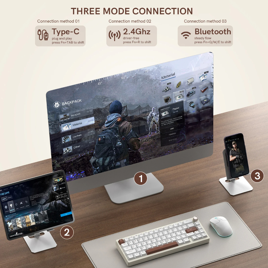 Bàn phím cơ không dây WOMIER SK65 QMK / VIA có núm 65% Đệm Nhôm 3 chế độ Bàn phím có thể gập lại nóng cho PC Máy tính xách tay | BigBuy360 - bigbuy360.vn