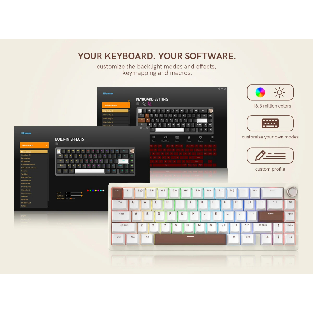 Bàn phím cơ không dây WOMIER SK65 QMK / VIA có núm 65% Đệm Nhôm 3 chế độ Bàn phím có thể gập lại nóng cho PC Máy tính xách tay | BigBuy360 - bigbuy360.vn