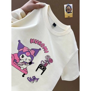 Áo thun trắng hoạt hình giản dị KUROMI với phong cách nhà tinh tế Áo thun nữ cổ tròn phong cách mới phù hợp với áo thun cotton