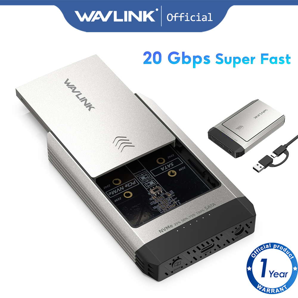 Ổ cứng WAVLINK Vỏ M.2 SSD Dual-Bay Duplicator Tương thích với NVMe One Click Offline Clone 20Gbps US