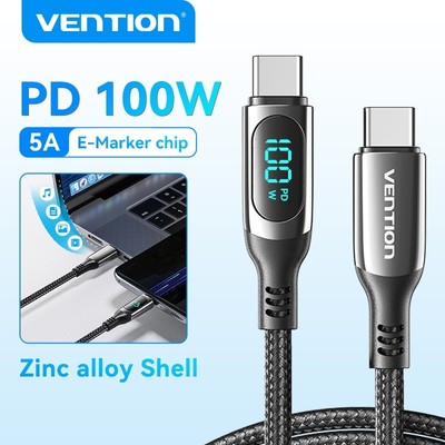 Cáp Vention 100W USB C QC 4.0 5A Sạc nhanh Loại điện tích nhanh C đến USB C Cáp Cáp dữ liệu cho điện thoại thông minh iPad