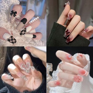 [Hàng mới về] Set 24 móng tay giả thiết kế thời trang xu hướng có keo dán nhiều mẫu mã tùy chọn