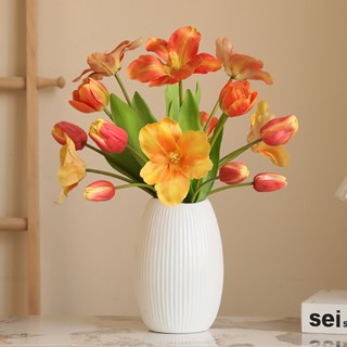 Lật một bó hoa tulip hoa giả sắp xếp hoa bàn ăn phòng khách bình hoa trang trí máy tính để bàn bó hoa ảnh