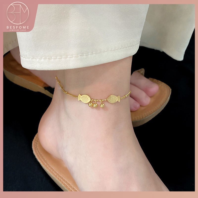 Besfome Hạt Tròn Liên Kết Dây Xích Vòng Chân Mạ Vàng Trang Sức Thời Trang Vòng Cổ Bóng Cá Mặt Dây Chuyền Vòng Cổ Cho Nữ