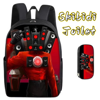 2 Cái / Bộ Balo Đi Học + Túi Đựng Bút Skibidi Toilet Ba Lô Trẻ Em Hoạt Hình 3D Túi Thoải Mái Nhẹ Chống Thấm Nước