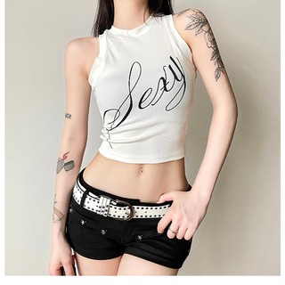 Klalien Mùa Hè 2024 Mới Nữ Hot Girl Phong Cách In Chữ Không Tay Tank Top Ngắn Ôm Thể Hiện Rốn Top Đa Năng