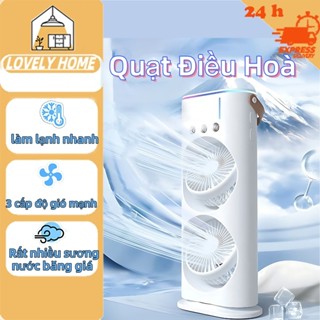 Quạt Điều Hòa Phun Sương Tích Điện Quạt Hơi Nước điều hòa có Đèn LED Với 2 Cánh Gió,3 Đầu Phun Sương - QS7 10000mAh