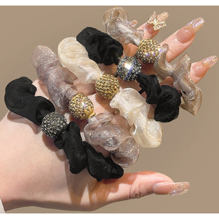 Màu Sắc Tươi Sáng Gạc Kim Cương Giả Scrunchy Dây Buộc Tóc Co Giãn Cao Cấp Đính Kim Cương Xếp Ly Tóc Cao Cấp Đuôi Ngựa