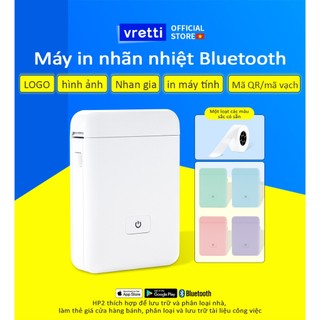 Vretti HP2 Máy In Nhãn  Kết Nối bluetooth Không Dây máy in nhãn cầm tay mini  in tem, mã vạch, nhãn dán, logo, sticker