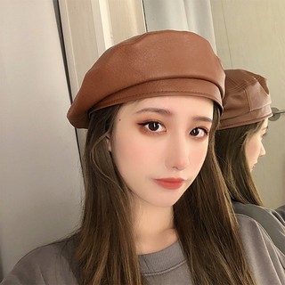 Mũ Nữ Thời Trang Hàn Quốc Retro Da PU Mũ Nồi Hình Bát Giác Xuân Hè Anh Họa Sĩ Mũ