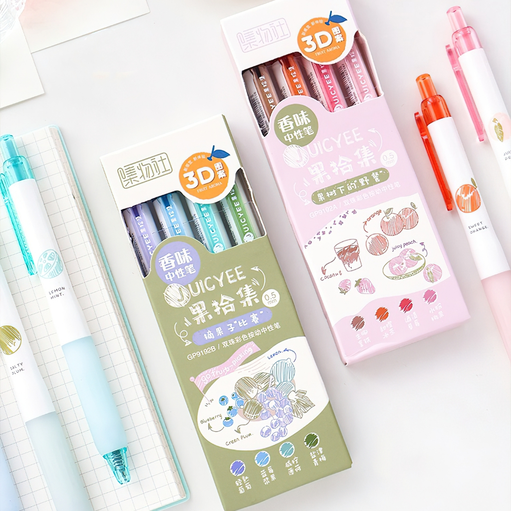 Penlab 4 Bút Gel Juicyee Bộ Nhiều Màu Trái Cây Thơm 0.5 Mm Bi Để Viết Vẽ Thêu Sò C7651