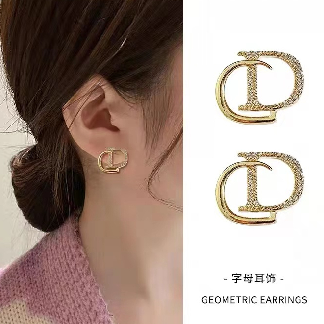 Thời Trang Zircon Chữ Cd Bông Tai Nữ Màu Vàng Cá Tính Bông Tai Đơn Giản 2024 Xu Hướng Bé Gái Trang Sức