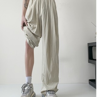 Yamamoto Quần Nam Mùa Hè Quá Khổ Quần Lười Phong Cách Drap Rời Thẳng Thường Ngày Ống Rộng Nylon Nhăn Quần Thường Ngày