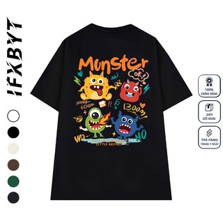 2024 Đen dễ thương áo phông nữ form rộng  quái vật in ấn áo thun nữ cổ tròn ifxbyt local brand 100% cotton