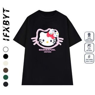 2024 Áo phông nữ form rộng Hello Kitty con mèo in ấn cổ tròn áo thun 100%cotton ifxbyt local brand tay lỡ