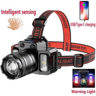 Đèn pha cảm biến LED 5 TRONG 1 Cắm trại Tìm kiếm Đèn pha Đèn pin có thể sạc lại Đèn pha mạnh mẽ Đèn pha phía trước Đèn pha