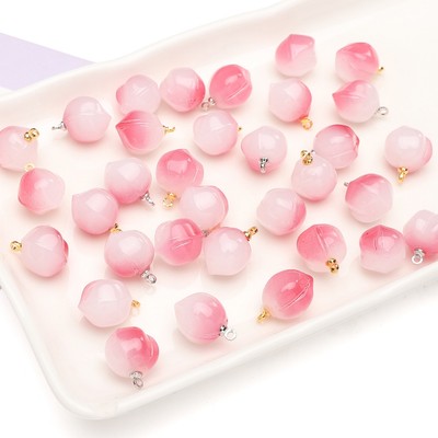 [5 chiếc 13X17mm] Mặt dây chuyền đào ba chiều màu hồng Đào thủy tinh quyến rũ cho phụ kiện trang sức thời trang DIY Vòng cổ Vòng tay Làm