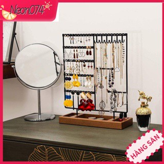 Giá treo trang sức hoa tai dây chuyền đẹp - Giá Treo Khuyên Tai / Vòng Tay / Dây Chuyền / Nhẫn 5 Tầng 90 Lỗ Bằng Kim Loại Đế Gỗ