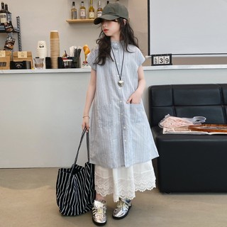 Mùa Hè OOTD Phong Cách Hàn Quốc Thời Trang Bé Gái Thời Trang Phong Cách Ngày Lễ 2 Mảnh Bé Gái Váy Dài