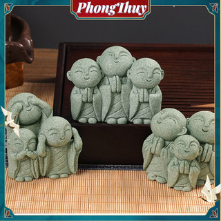 Tượng 3 Chú Tiểu - Tượng Phật Mini bằng đá sa thạch Dễ Thương Trang Trí Bể Cá Tiểu Cảnh Bonsai