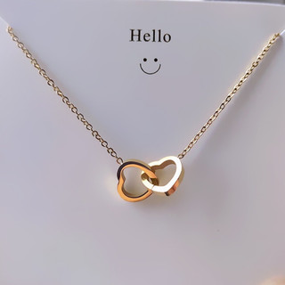 Vòng cổ tình yêu trái tim đến trái tim, mặt dây chuyền nhẫn đôi và thiết kế người nổi tiếng trên internet, dây chuyền trang sức 18K cá tính và thời trang Chuỗi cổ thép titan đa năng và không phai màu