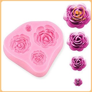 Khuôn làm bánh kẹo chocolate bằng silicon dập nổi 4 hoa hồng với cỡ khác nhau DIY kích thước 7.5x7x1.8cm
