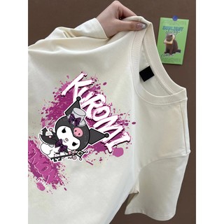 Áo thun trắng mùa hè họa tiết phổ biến KUROMI Áo thun trắng họa tiết hoạt hình Áo thun nữ cổ tròn phong cách mới phù hợp với áo thun cotton