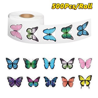 ❉ Bướm đầy màu sắc Q-1. Nhãn dán phần thưởng cho trẻ em ❉ 500 Cái / Cuộn DIY Nhật Ký Thêu Sò Niêm Phong Nhãn Đề Can